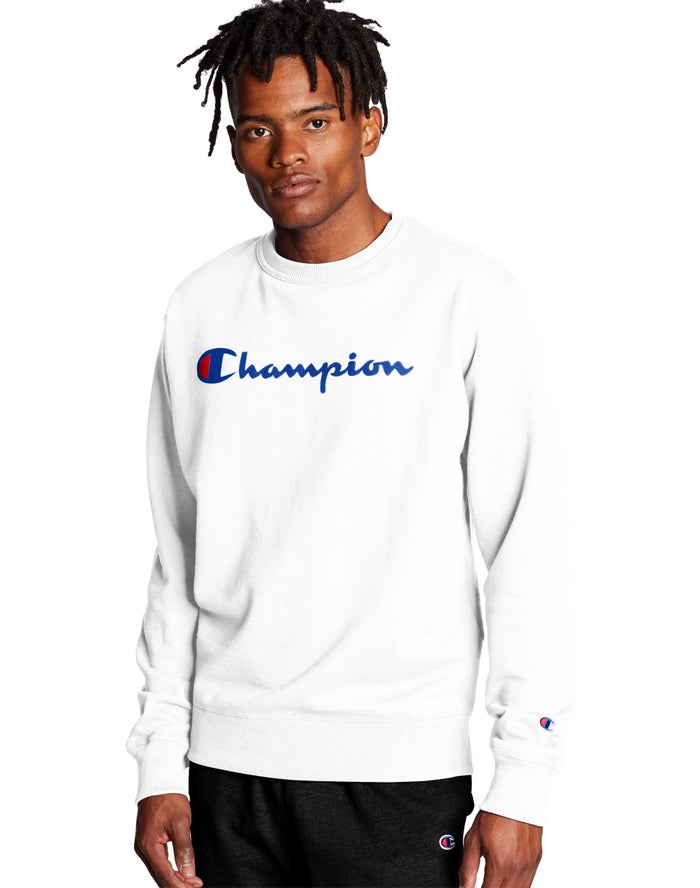 Champion Sweatshirt Heren - Wit - Powerblend Crew Script Logo ( 126803-WYX )